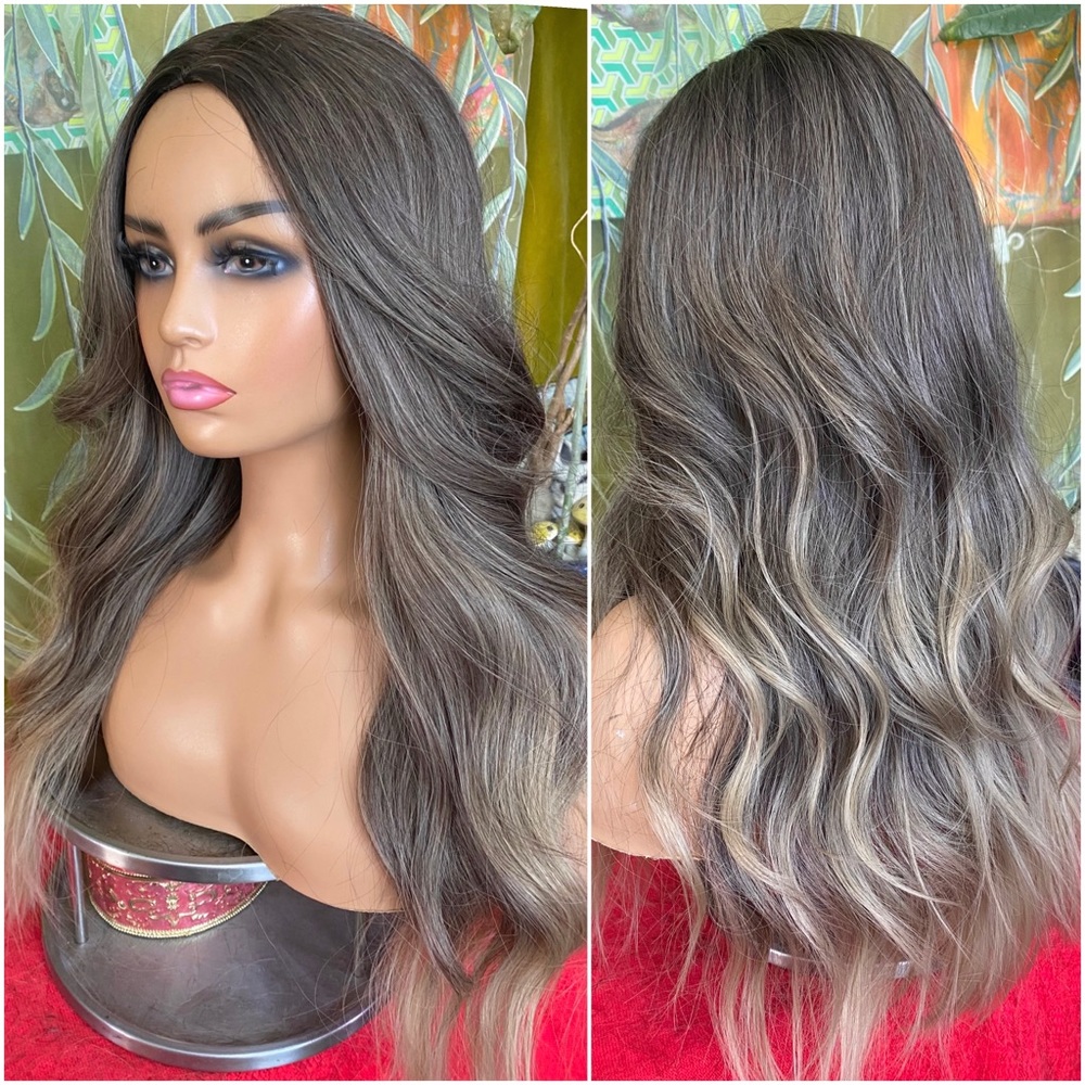 Long Wavy Ombre Wig - Brown to Ash Blonde
